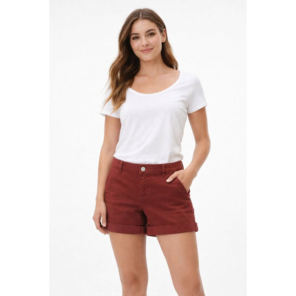 Aeropostale Twill Shorts Womens Maroon Size 6 Cuffed Casual Mid Rise N